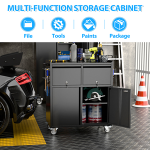 Aobabo OEM Garage Storage Cabinet Metal <b>Tool</b> Cabinet 2 Door with Pegboard and 2 <b>Drawers</b> Black Anti-Corrosion - Product Image 3