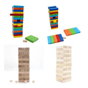 Blocs de construction colorés jeux de société empilables en bois tour de Tumbling avec chiffres et dés en bois