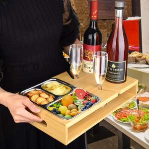Maison Salon Bois Bambou Canapé Bar Snack Box Caddy Tray Organizer Sofa Tray with Wine Glass Holders - Product Image 2
