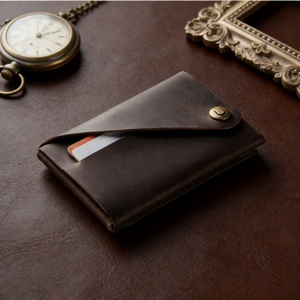 Cartera de Cuero Genuino Vintage, Minimalista y Delgada para Hombre y Mujer, Tarjetero Delgado, Bolsillo para Monedas, Tarjetas de Crédito/Identificación |   Elegante - Product Image 2