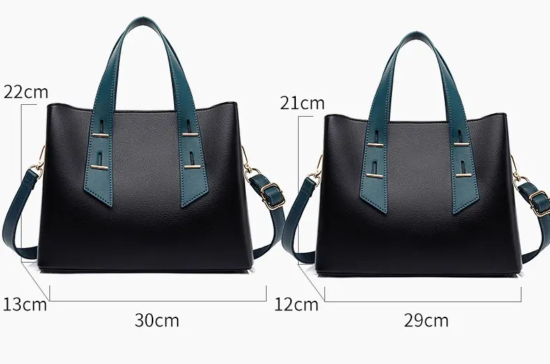 Borsa tote da pendolarismo di alta qualità da donna di buona qualità di 2 dimensioni borsa a mano di lusso da donna semplice in pelle nera di grande capacità