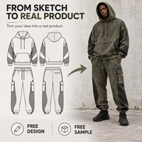 Ensemble de survêtement personnalisé pour homme avec capuche, empiècements, poches cargo, en molleton de coton, pour le hip-hop