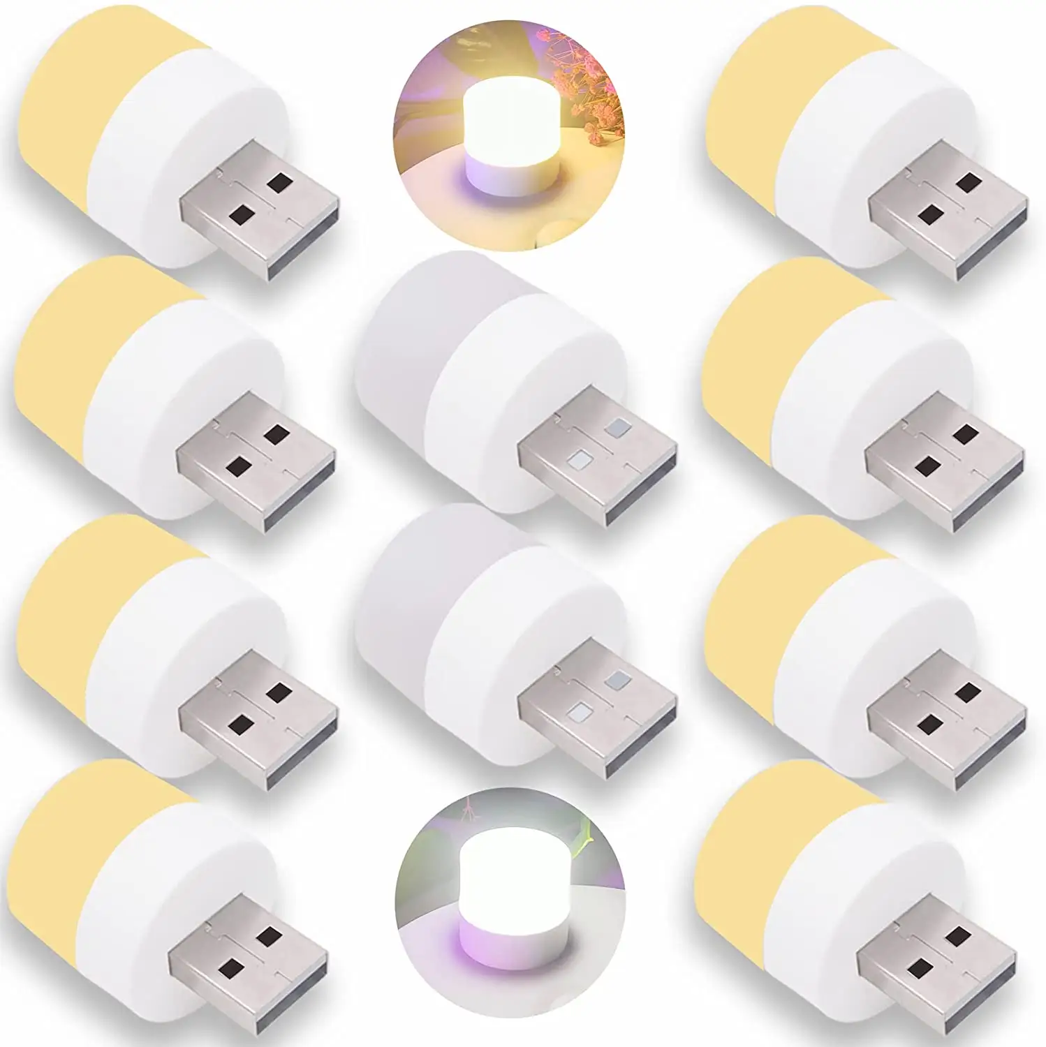 USB Warm White Plug in Night Light LED for Kids Baby Adults in Bedroom Bathroom Nursery Hallway Compact Mini USB Light Bulb