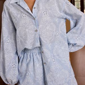 Nouvelle Collection 2025 : Ensemble Chemise et Short en Coton Brodé OEM, Longueur au-dessus du Genou, Style Décontracté et Tendance pour Femme - Product Image 2