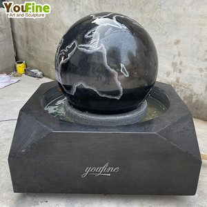 Fontaine globe <span class=keywords><strong>en</strong></span> marbre noir YouFine, carte du monde gravée, grande sphère d'eau extérieure, décoration de jardin de luxe - Product Image 2