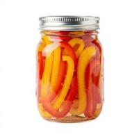 Poivrons en conserve en conserve de verre, tranchés, rouges et jaunes, acidifiés, saveur salée, durée de conservation de 2 ans