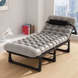 Lit pliant portable, chaise inclinable pour le camping en plein air, la pause déjeuner au bureau, simple, pliable, rectangulaire, en métal, pour 1 personne - Product Image 2