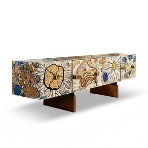 Aparador de Madera Sólida de Lujo con Diseño Artístico de Graffiti, Mueble de Almacenamiento Contemporáneo para Pasillo, Galerí<span class=keywords><strong>a</strong></span> y Diseño Interior de Villas Modernas - Product Image 1