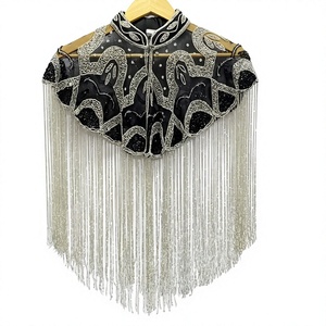 Kushang Textile Designer Lace Embroidered Silk Acrylic Cashmere Poncho Anti-Static Hand-Fringed - Product Image 1