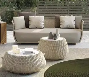 中式设计沙发套家具户外花园客厅藤沙发和餐桌花园藤沙发支架定制