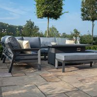 Ensemble de canapé d'angle de mobilier de jardin en aluminium Fimous 9 places gris foncé pour terrasse de piscine moderne avec table de foyer au propane pour l'extérieur