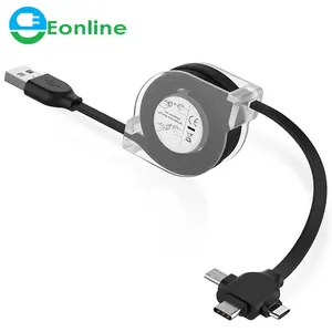 EONLIN 1M 2M 3-in-1-USB-Ladekabel für alle Telefone Micro-USB-Typ-C-Kabel Einziehbares tragbares Powerbak-Ladekabel