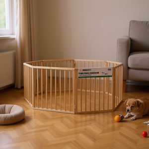 Corral para Perros de Madera de Álamo, Plegable, Redondo, de 63 Pulgadas, Estilo Moderno para Interiores, con Cierre de Botón a Presión - Product Image 2