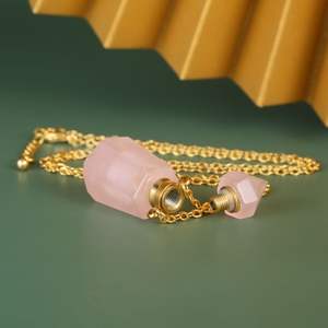 Bouteille de parfum d'huile essentielle collier de pendentif de bijoux de quartz rose de pierre de cristal rose naturel - Product Image 4