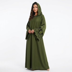 Abaya vert modeste à perles et sequins, robe longue musulmane à manches longues avec hijab pour l'Aïd et les mariages - Product Image 2