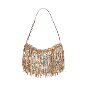 Sac à bandoulière artisanal doré à franges métalliques pour femme, pochette de soirée vintage perlée à pompons, sac à main de fête Y2K Craftera Exports - Product Image 1