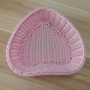 Panier en rotin synthétique rose tressé, forme polygonale, petit plateau de rangement, boîte à bonbons écologique, organisateur de bureau pour collations et fruits - Product Image 1