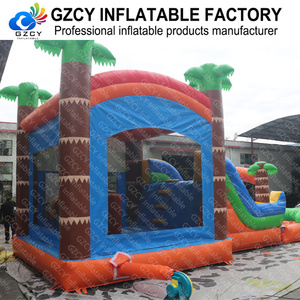 Château gonflable tropical bleu et orange avec toboggan, maison de saut gonflable pour enfants pour location de fête en plein air - Product Image 5