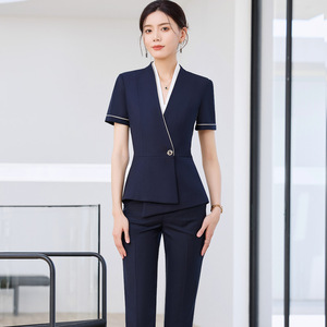 Summer Professional Suit For Female Flight Attendants Short Sleeve Polyester Airline Uniforms - Product Image 1