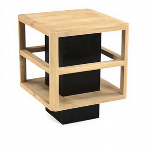 Table de chevet moderne en bois massif avec cadre ouvert à niveaux - Couleur personnalisable et design sculptural pour chambre et salon - Product Image 1