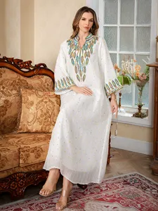 Robe longue brodée pour femme, jupe élégante brodée de cordon, robe midi/maxi brodée de perles, vente en gros usine - Product Image 5