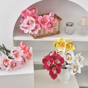 <span class=keywords><strong>Bouquet</strong></span> <span class=keywords><strong>de</strong></span> fleurs artificielles en latex, 4 têtes, orchidée cymbidium rose, toucher réaliste, arrangement floral <span class=keywords><strong>de</strong></span> mariage, 2026 - Product Image 1