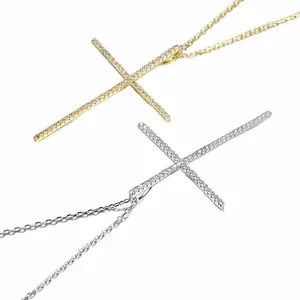 Party OEM CROSS Free Shipping Copper 925 Sterling Silver Plated New Women Design Jewelry Zircon Wave Pendant Necklace Gift Chain