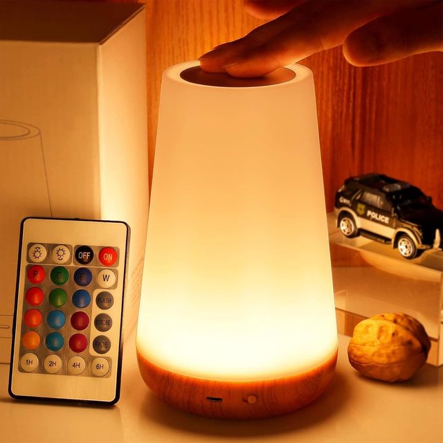 LED Night Light Bedside Lamp Touch Remote Control Dimmable Tabletop 13 RGB Colors Changing 5 Brightness Portable Lamp