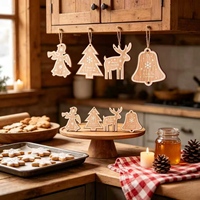 Ensemble de 4 décorations de Noël en bois : ange, renne, cloche, style rustique naturel, à suspendre, boîte cadeau, ficelle de jute, pour les fêtes de Noël