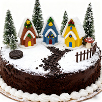 OEM Factory Wholesale Custom HALAL Cake Sugar Decoration 3 Style Edible Cartoon Christmas House Shape for Dessert