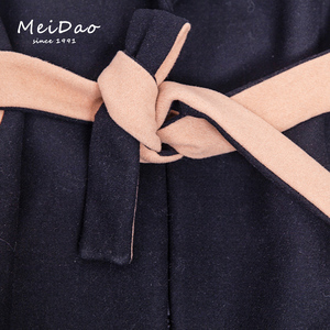 MEIDAO-040016 de Femmes Unique Poitrine Noir Et Chameau Ceinturée Wrap Longue Laine <span class=keywords><strong>Manteau</strong></span> - Product Image 3