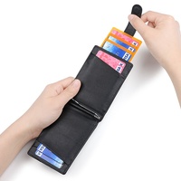 Dompet Pendek Pria Kulit Asli Anti-Pencurian dengan Gesper Logam Gaya Eropa Amerika Model Sabuk Tempat Kartu Kredit Tarik Keluar