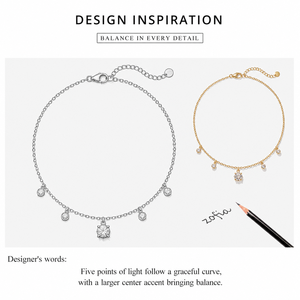 Collier à breloque en zircon en acier inoxydable plaqué or sous vide 14K, option or, gouttes rondes, chaîne réglable, tons or et argent - Product Image 2