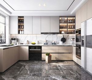 Paquete de Cocina Moderna Personalizada con Gabinetes Integrados, Encimera de Madera y Cuarzo, Estufa Encerrada para Uso Doméstico, Producto Oficial - Product Image 5