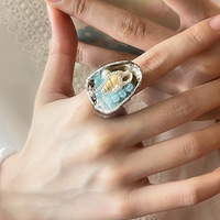 Élégantes bagues en perles de coquillages bleu marine naturel et pierres de cristal, bijoux délicats à superposer pour femmes