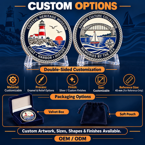 Moneda Conmemorativa Personalizada de Plata Bañada en Plata, Grabada en Relieve y Esmaltada, con Diseño de Faro del Puerto Patrimonial Costero, OEM ODM - Product Image 4