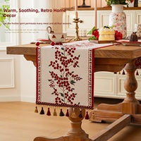 Décoration de Noël, chemin de table en polyester jacquard lavable à la main, motif arbre de Noël