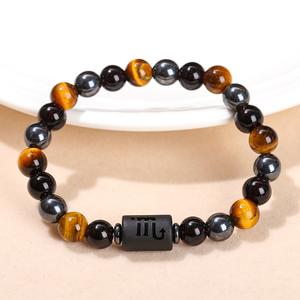 Pulsera Elástica de Piedras JD GEMS de Doble Cara con Doce Constelaciones del Zodiaco, Ojo de Tigre Amarillo Natural 3A, Obsidiana Negra y Hematita - Product Image 5