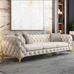 Sofá de Cuero Genuino de Lujo Moderno, Juego de Sofás Chesterfield para Sala de Estar - Product Image 3