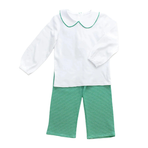 T-shirts col claudine garniture ric rac pour enfants garçons vente en gros t-shirt d'hiver en coton blanc uni brodé pour tout-petits bébés garçons - Product Image 2