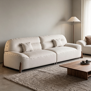 Sofá Moderno Minimalista de Tela de Tres Plazas con Brazos Acolchados, Patas de Madera y Respaldo Ajustado, Mueble Tapizado para Sala de Estar - Product Image 5