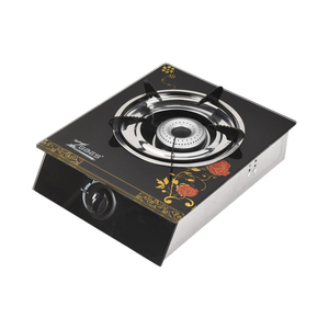 Table de cuisson à gaz portable ZGaes à brûleur unique avec verre trempé, design noir rose, allumage électronique, commande par bouton, facile à nettoyer - Product Image 1