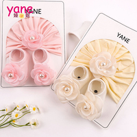 Conjuntos de Gorro y Calcetines para Bebé al por Mayor, de Algodón Peinado con Flores y Perlas, Personalizados para Recién Nacidos