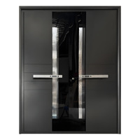 Porte d'entrée double en aluminium coulé, revêtement noir piano, verre cannelé, sécurité antivol, portes en aluminium modernes sur mesure