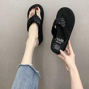 Nuevas Sandalias de Moda para <span class=keywords><strong>Mujer</strong></span>, con Suela Antideslizante, con Lentejuelas, <span class=keywords><strong>Chanclas</strong></span> con Plataforma, Pantuflas de Exterior para <span class=keywords><strong>Mujer</strong></span> - Product Image 2