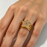 Vollständig mit Strass besetzter Sternring, 18K vergoldeter Edelstahl, französischer Stil, breiter Ring, Schmuckgroßhandel