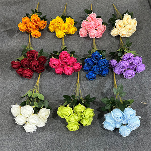 Bouquet de roses artificielles 9 têtes, fleurs en soie pêche, arrangement floral artificiel, décoration de mariage et de maison, toucher naturel - Product Image 2