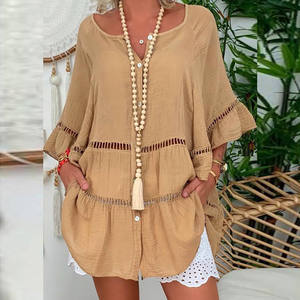 Taglie forti xxxxxxl camicetta da <span class=keywords><strong>donna</strong></span> settima manica ampia di <span class=keywords><strong>lino</strong></span> con scollo a V 2023 nuovi arrivi da <span class=keywords><strong>donna</strong></span> camicie per il tempo libero vuote - Product Image 6