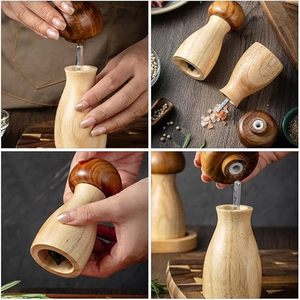 Wood Salt & <b>Pepper</b> Mills with Push Pull Mechanism Refillable Manual Mill Set on Wooden Base Eco-Friendly Box Packaging - Product Image 3