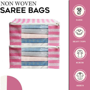 Stripes Print Pink Design Transparent Saree Storage Bag Ethnic Saree Pouch Work Saree <b>Cover</b> For Womens In Wholesale Price - Product Image 4